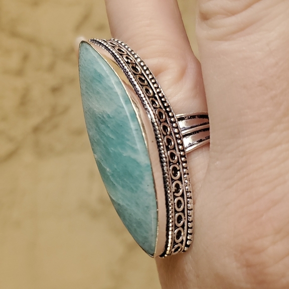 New Oversized Amazonite 925 Silver Statement Ring. - Picture 5 of 14